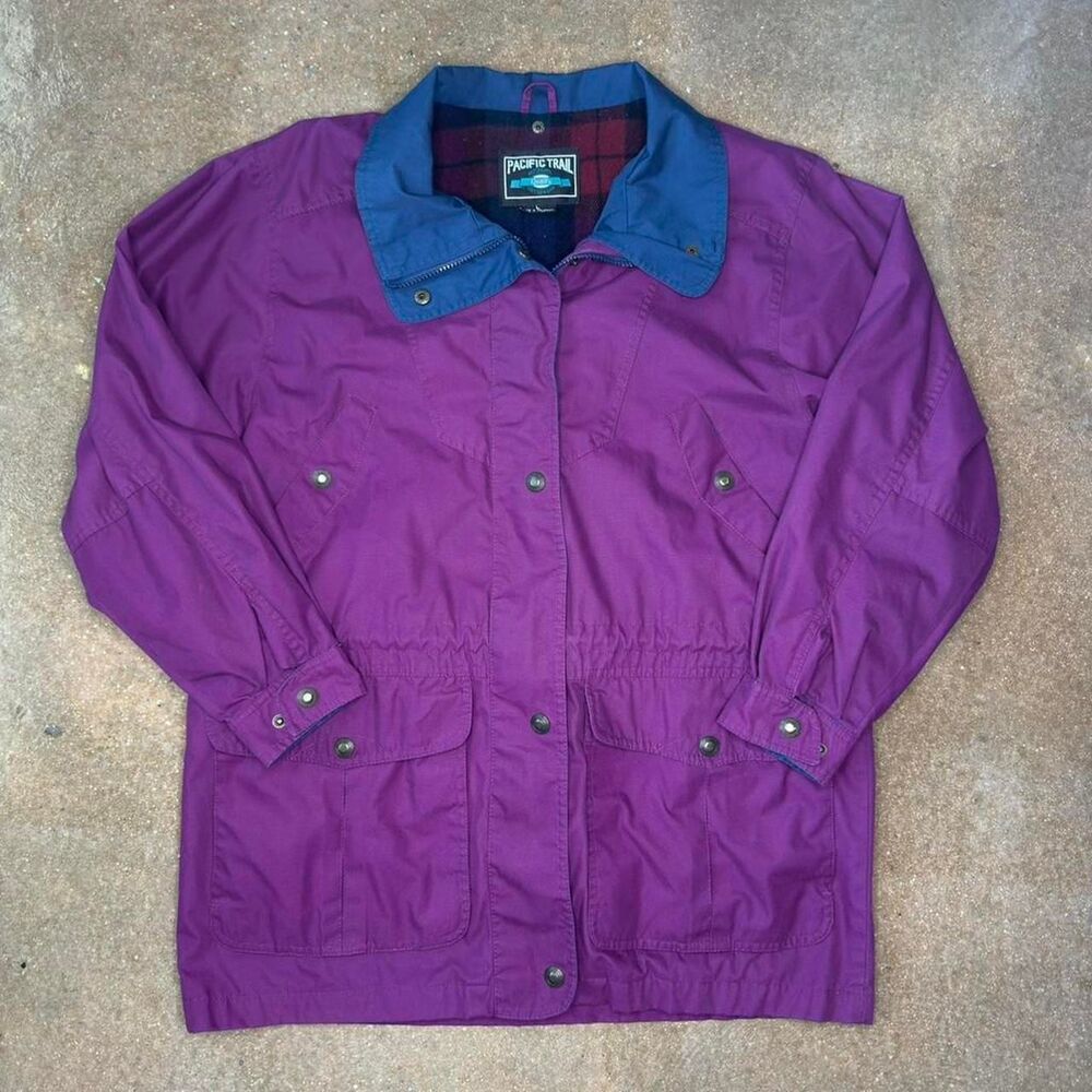 Vintage Pacific Trail Jacket Mens L‎ Purple Teal Flannel Lined Outdoor Coat 90s